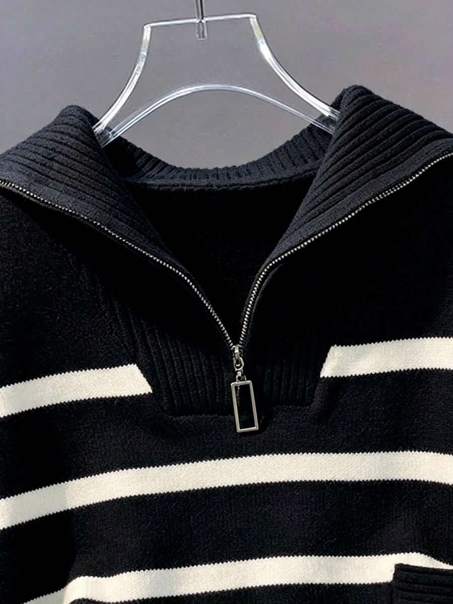 Bernina Striped Half Zip Collared Knit Sweater