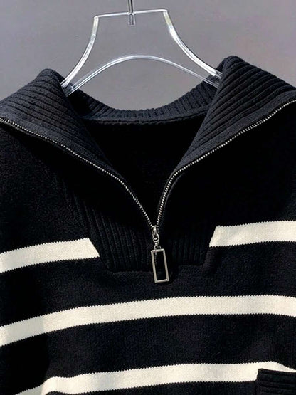 Bernina Striped Half Zip Collared Knit Sweater