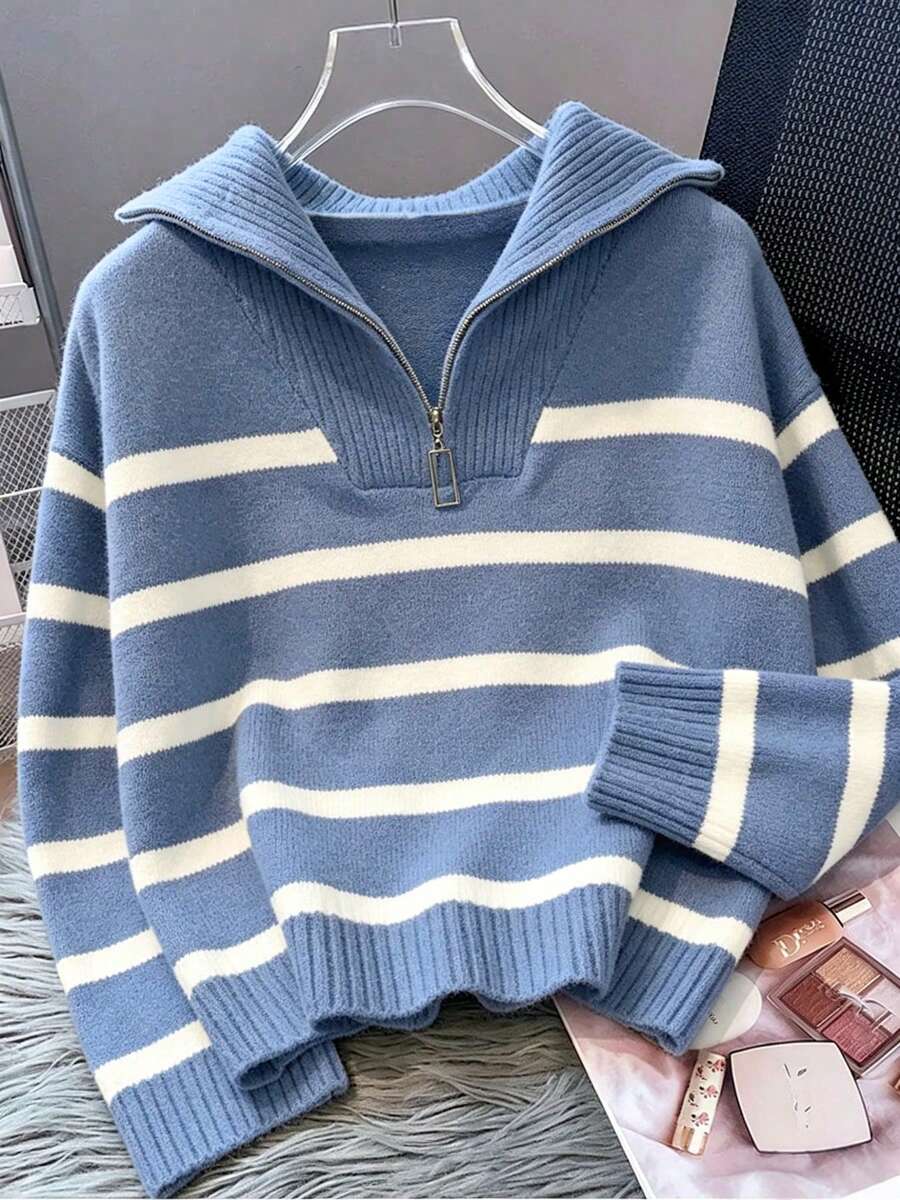 Bernina Striped Half Zip Collared Knit Sweater