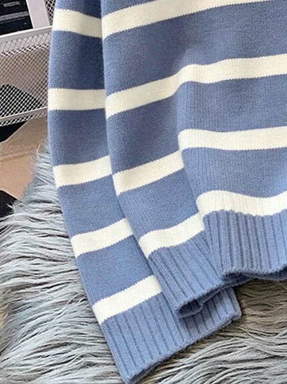 Bernina Striped Half Zip Collared Knit Sweater
