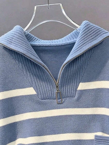 Bernina Striped Half Zip Collared Knit Sweater