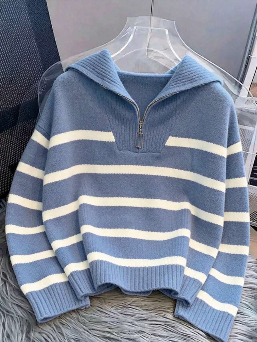 Bernina Striped Half Zip Collared Knit Sweater