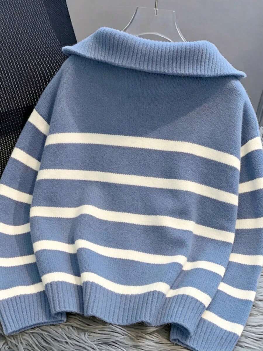 Bernina Striped Half Zip Collared Knit Sweater