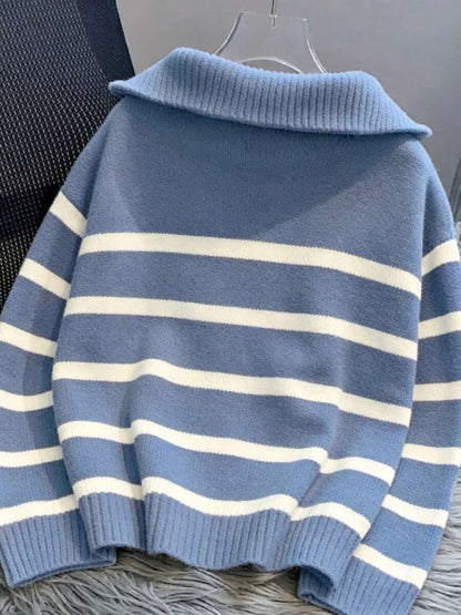 Bernina Striped Half Zip Collared Knit Sweater