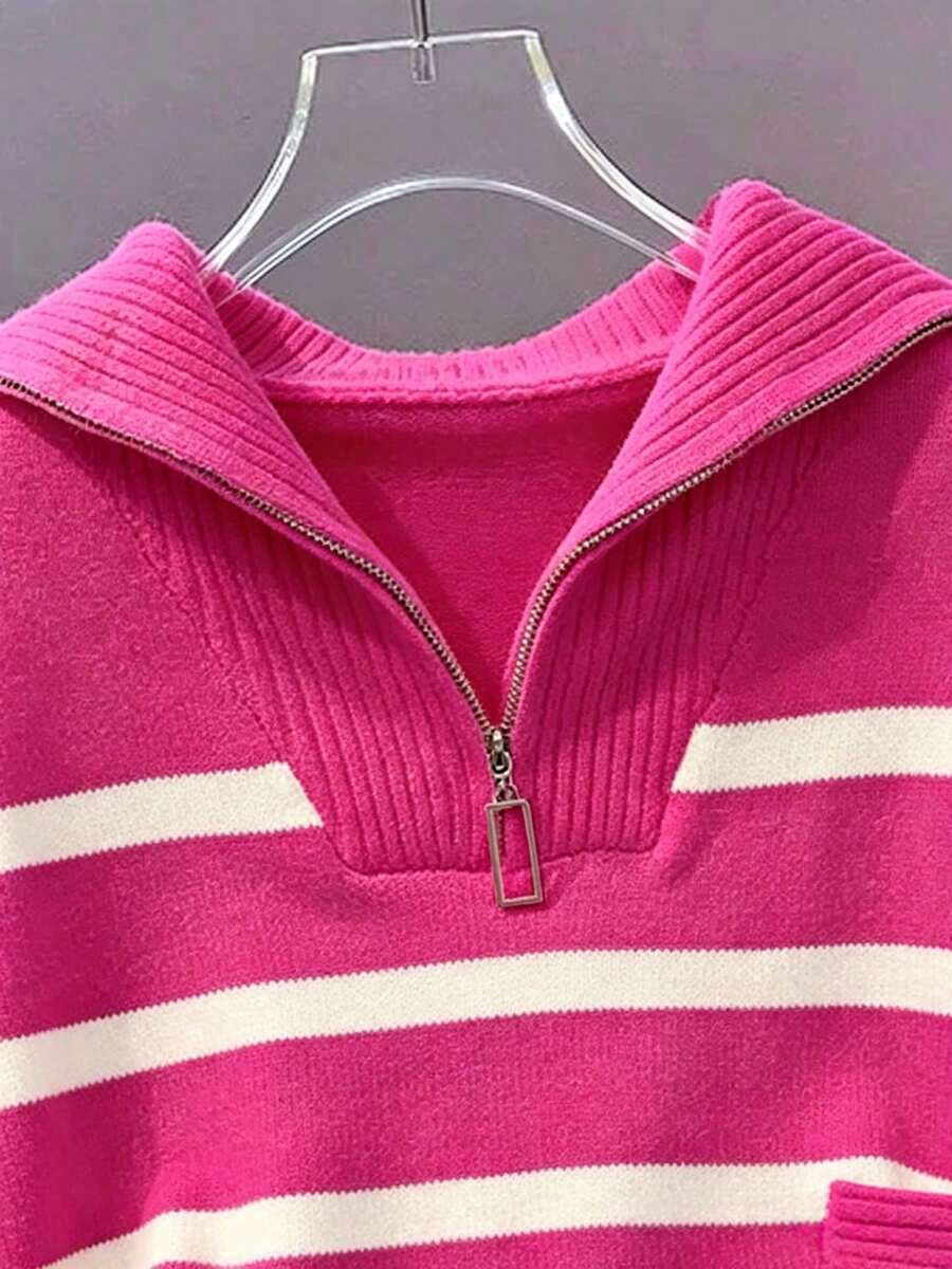 Bernina Striped Half Zip Collared Knit Sweater