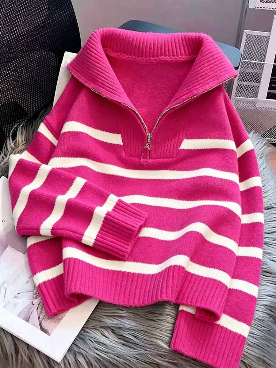Bernina Striped Half Zip Collared Knit Sweater