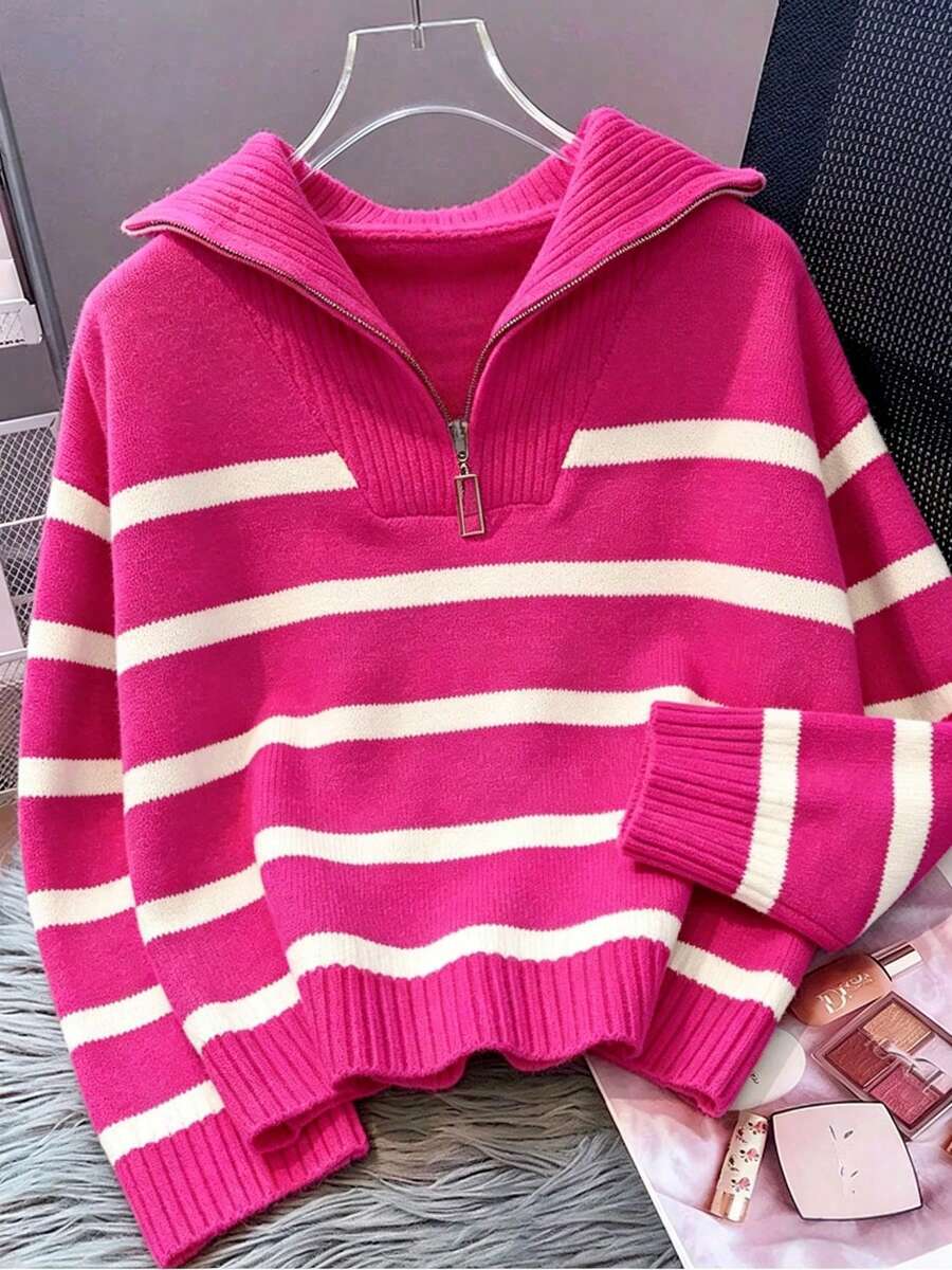 Bernina Striped Half Zip Collared Knit Sweater