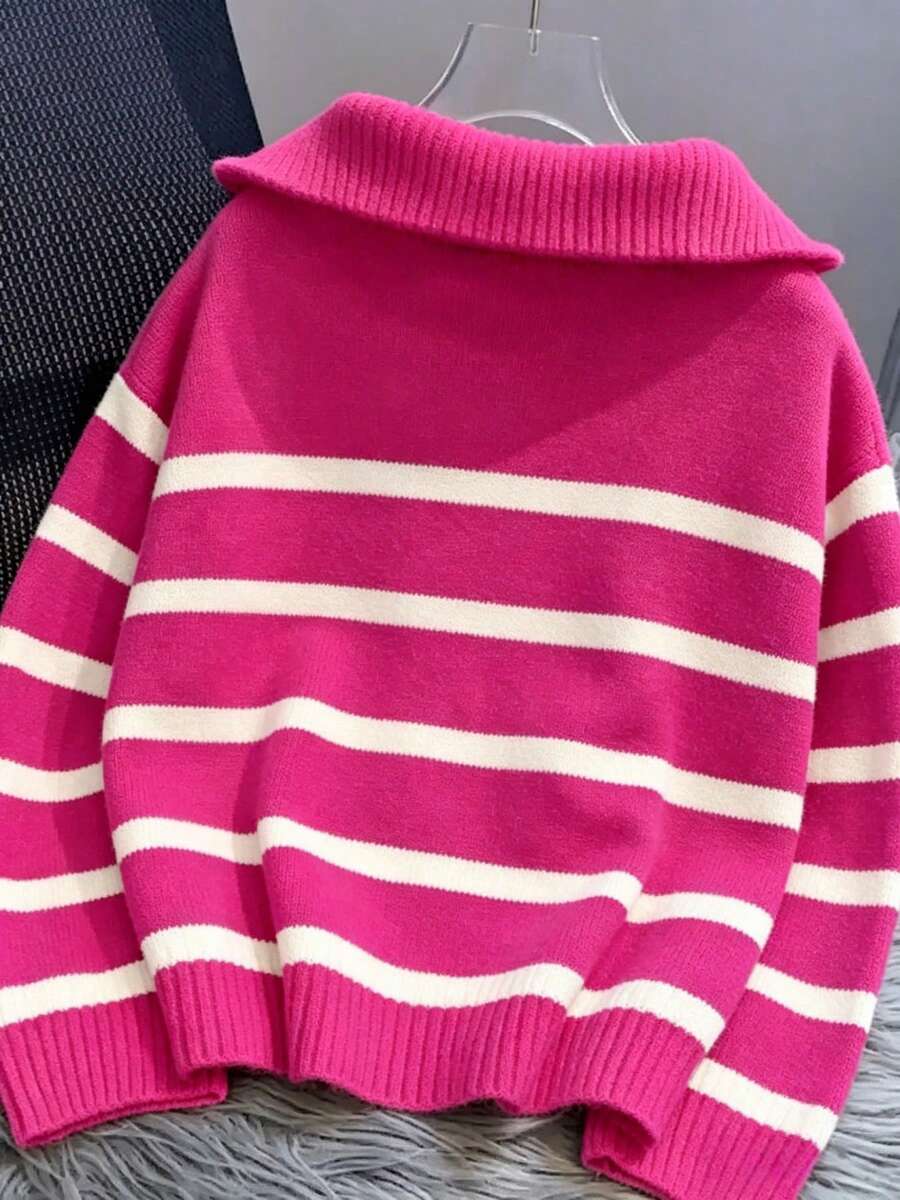 Bernina Striped Half Zip Collared Knit Sweater