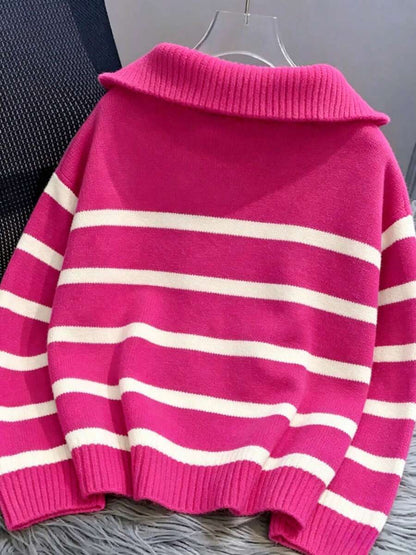 Bernina Striped Half Zip Collared Knit Sweater