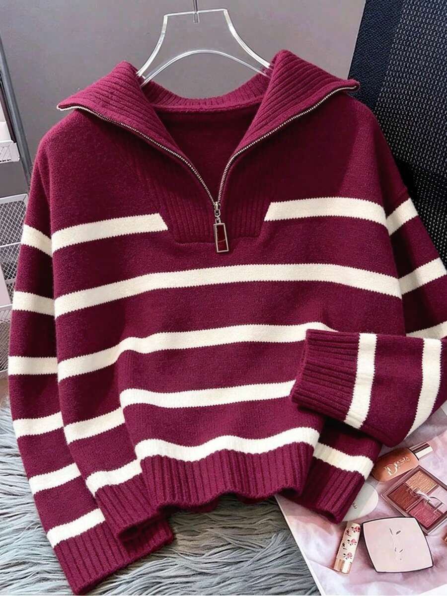 Bernina Striped Half Zip Collared Knit Sweater