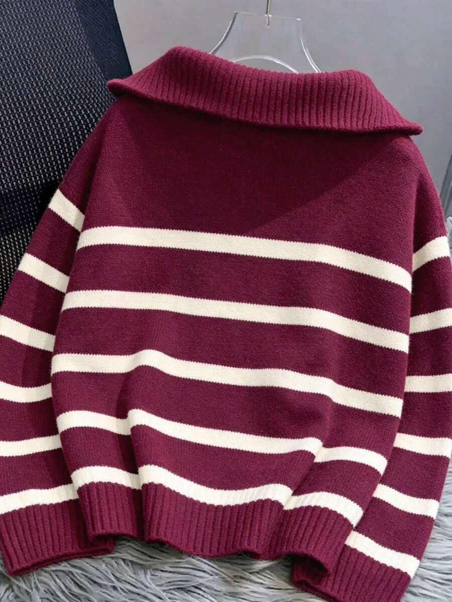 Bernina Striped Half Zip Collared Knit Sweater