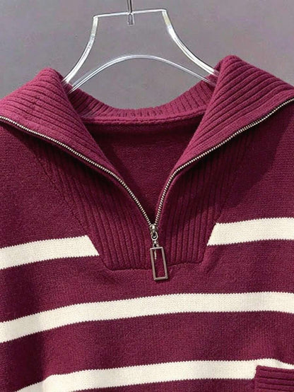 Bernina Striped Half Zip Collared Knit Sweater