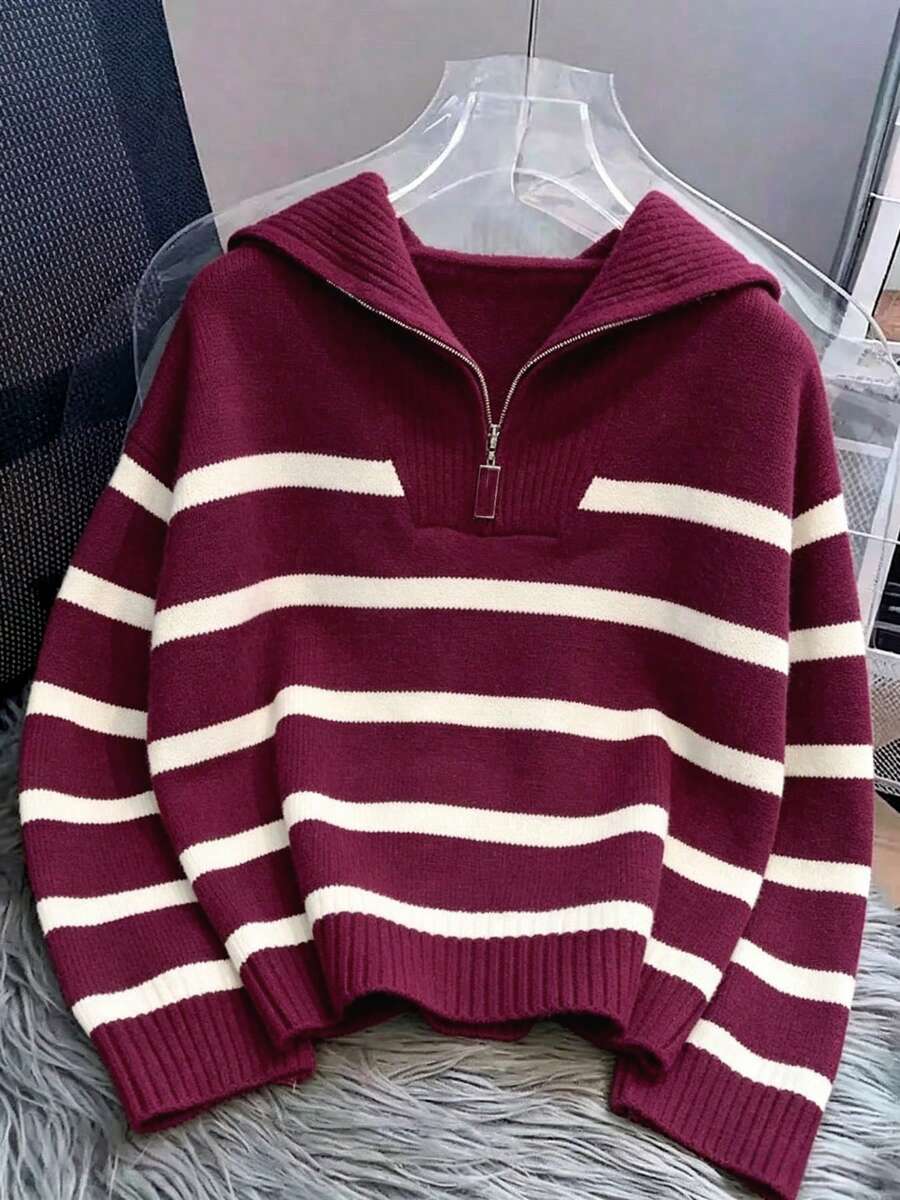 Bernina Striped Half Zip Collared Knit Sweater