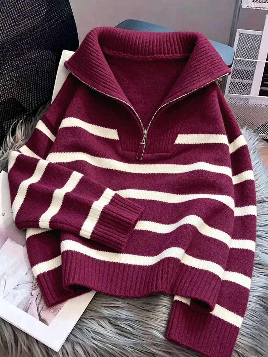 Bernina Striped Half Zip Collared Knit Sweater