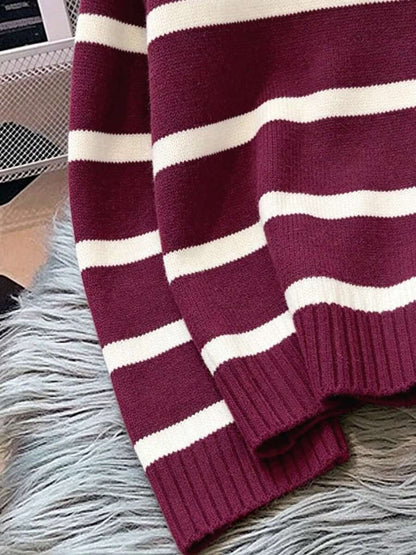 Bernina Striped Half Zip Collared Knit Sweater