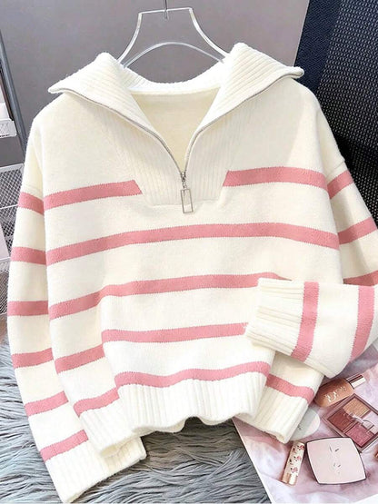 Bernina Striped Half Zip Collared Knit Sweater