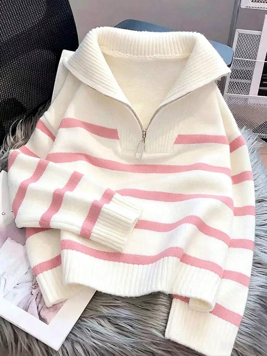 Bernina Striped Half Zip Collared Knit Sweater