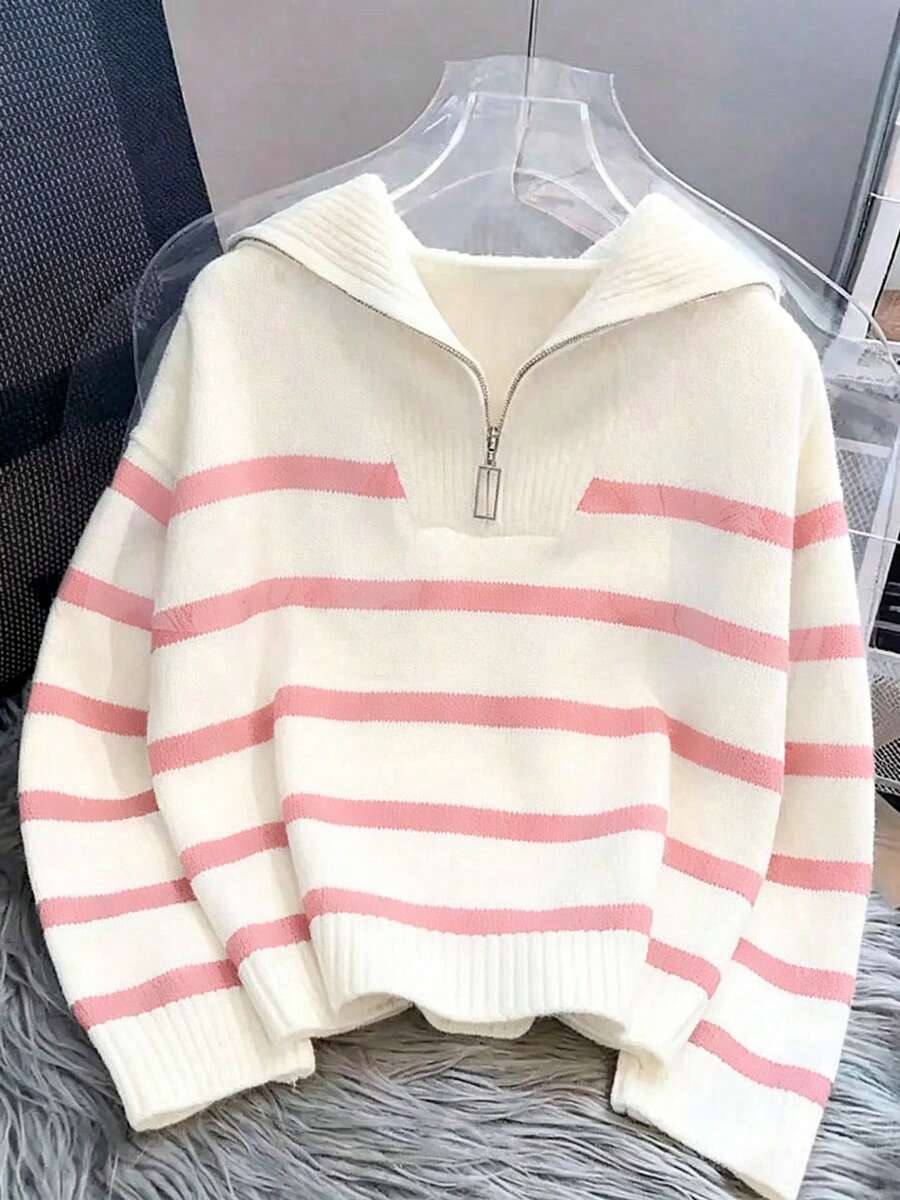Bernina Striped Half Zip Collared Knit Sweater