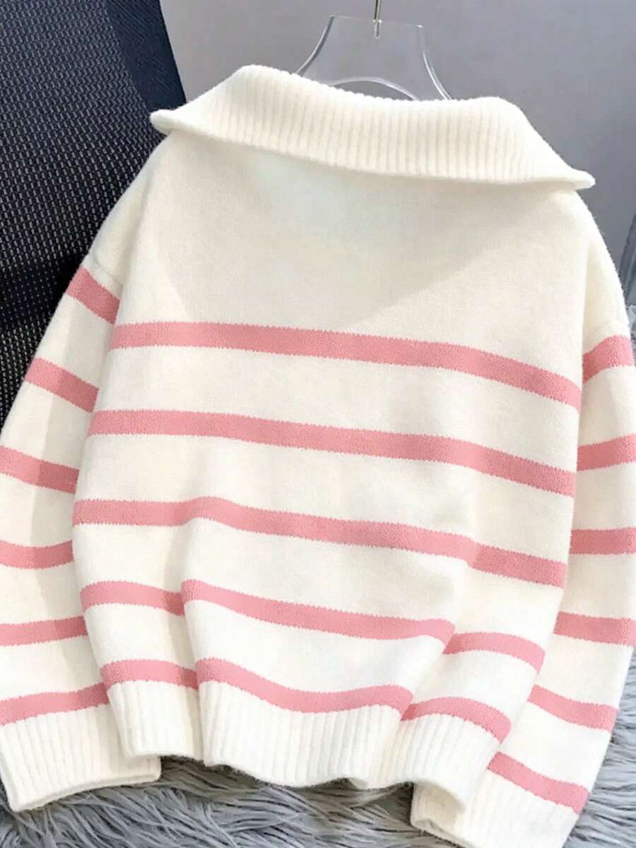 Bernina Striped Half Zip Collared Knit Sweater