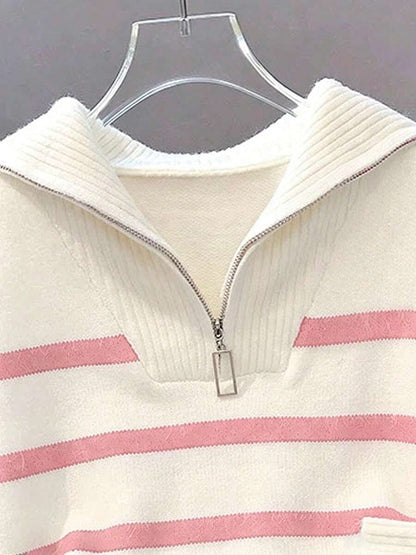Bernina Striped Half Zip Collared Knit Sweater