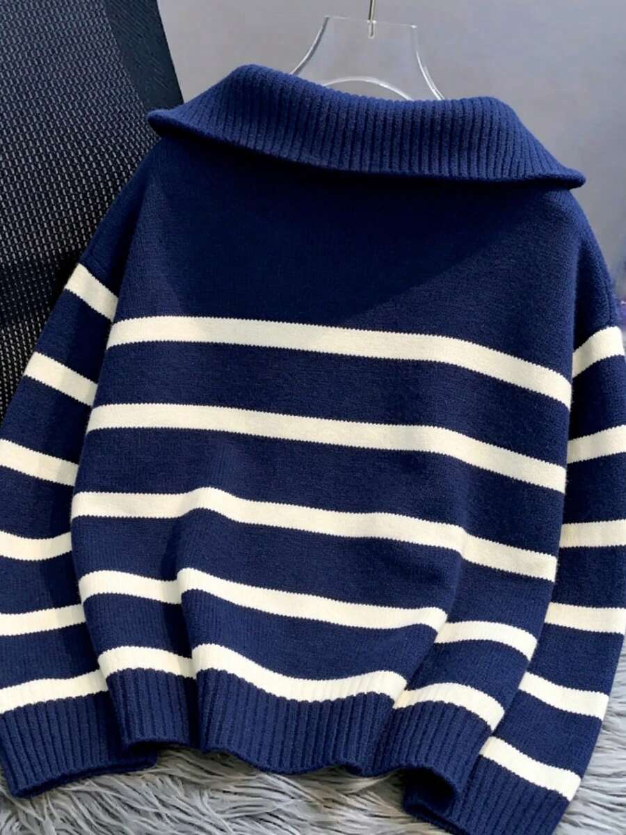 Bernina Striped Half Zip Collared Knit Sweater