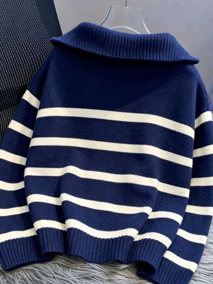 Bernina Striped Half Zip Collared Knit Sweater