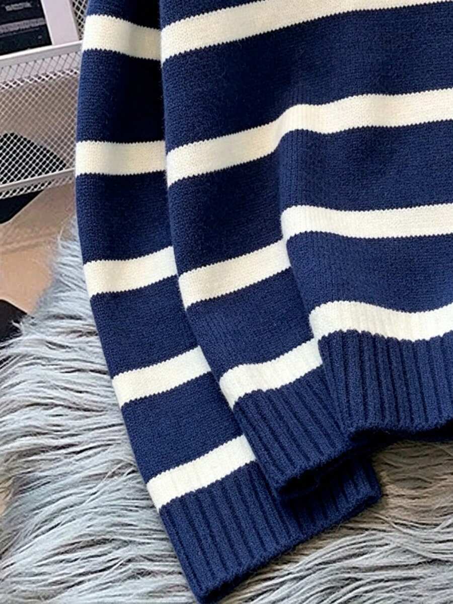 Bernina Striped Half Zip Collared Knit Sweater
