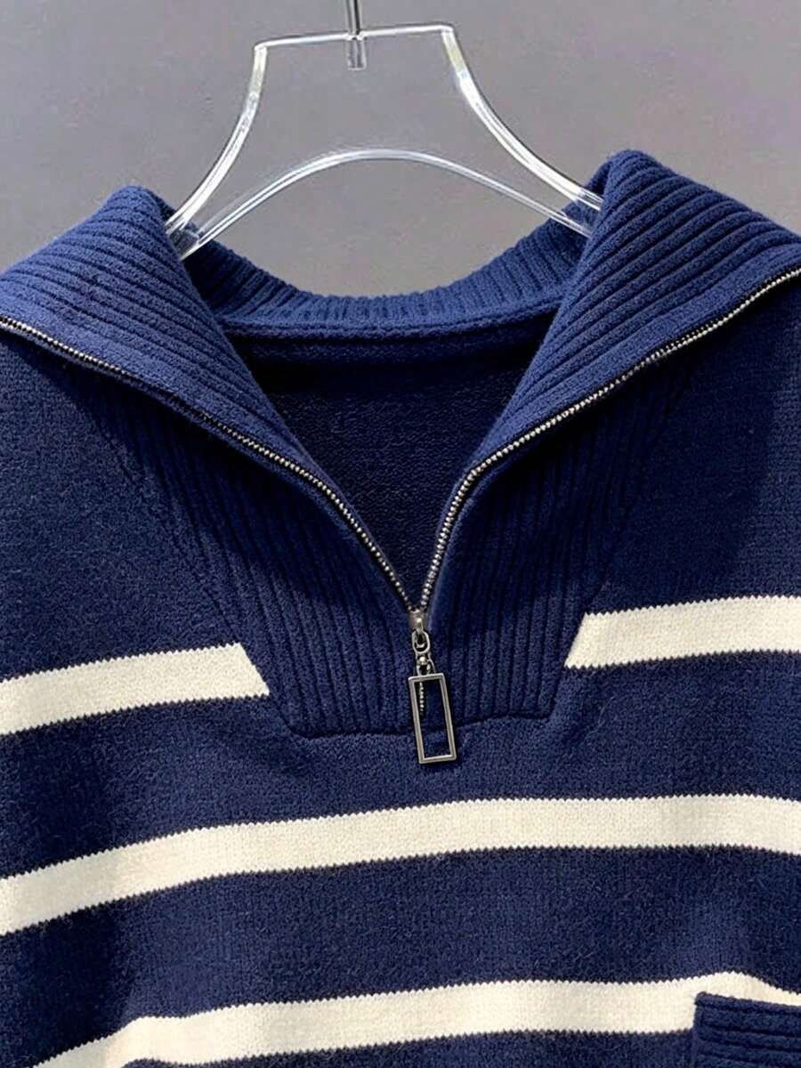 Bernina Striped Half Zip Collared Knit Sweater