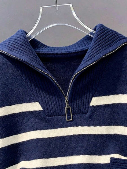 Bernina Striped Half Zip Collared Knit Sweater
