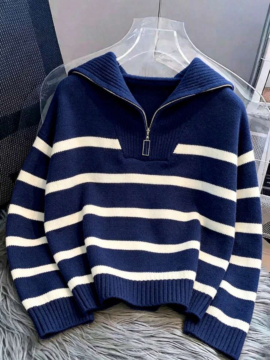 Bernina Striped Half Zip Collared Knit Sweater