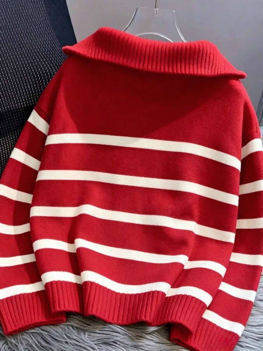 Bernina Striped Half Zip Collared Knit Sweater