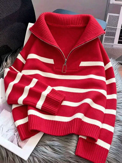 Bernina Striped Half Zip Collared Knit Sweater