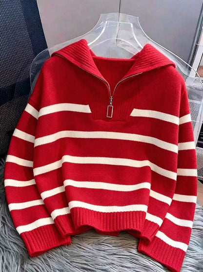 Bernina Striped Half Zip Collared Knit Sweater