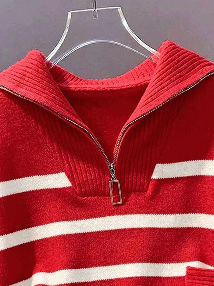 Bernina Striped Half Zip Collared Knit Sweater