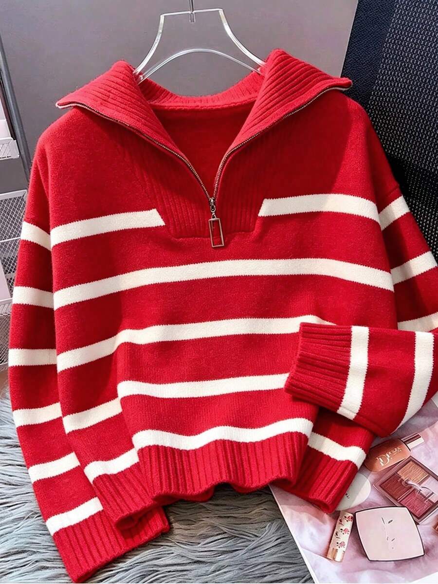 Bernina Striped Half Zip Collared Knit Sweater