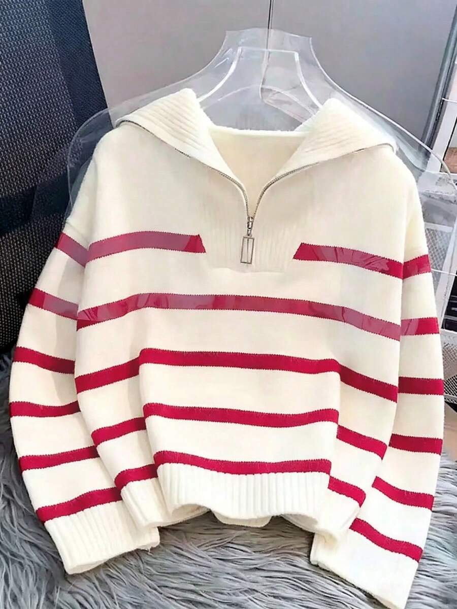 Bernina Striped Half Zip Collared Knit Sweater