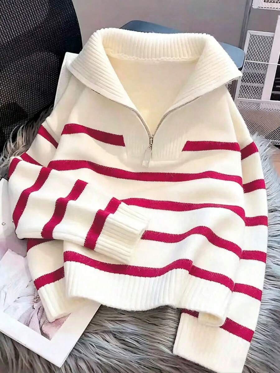 Bernina Striped Half Zip Collared Knit Sweater