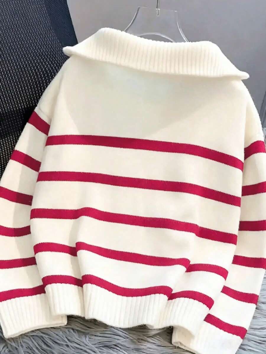 Bernina Striped Half Zip Collared Knit Sweater