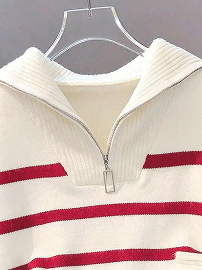 Bernina Striped Half Zip Collared Knit Sweater