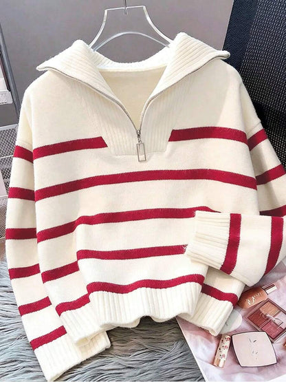 Bernina Striped Half Zip Collared Knit Sweater