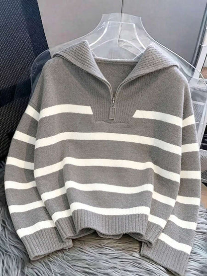 Bernina Striped Half Zip Collared Knit Sweater