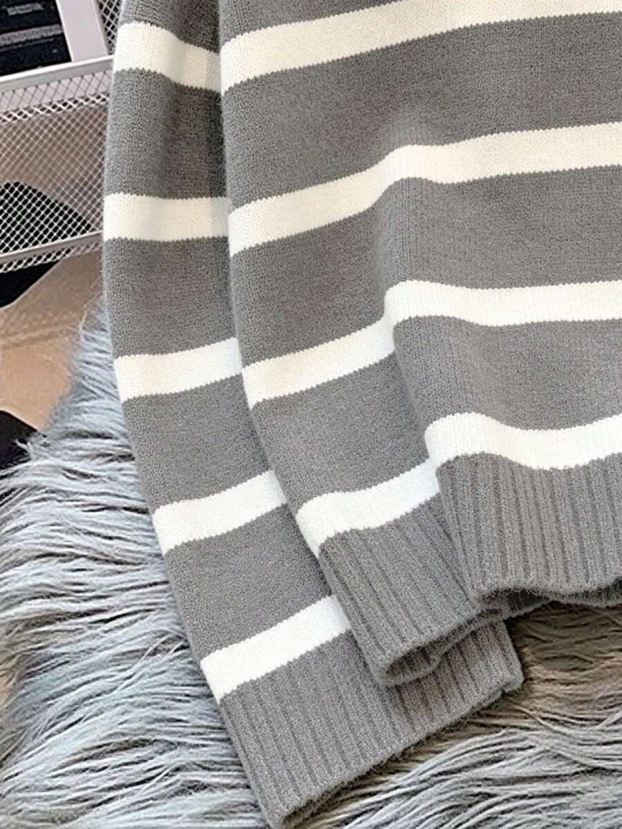 Bernina Striped Half Zip Collared Knit Sweater