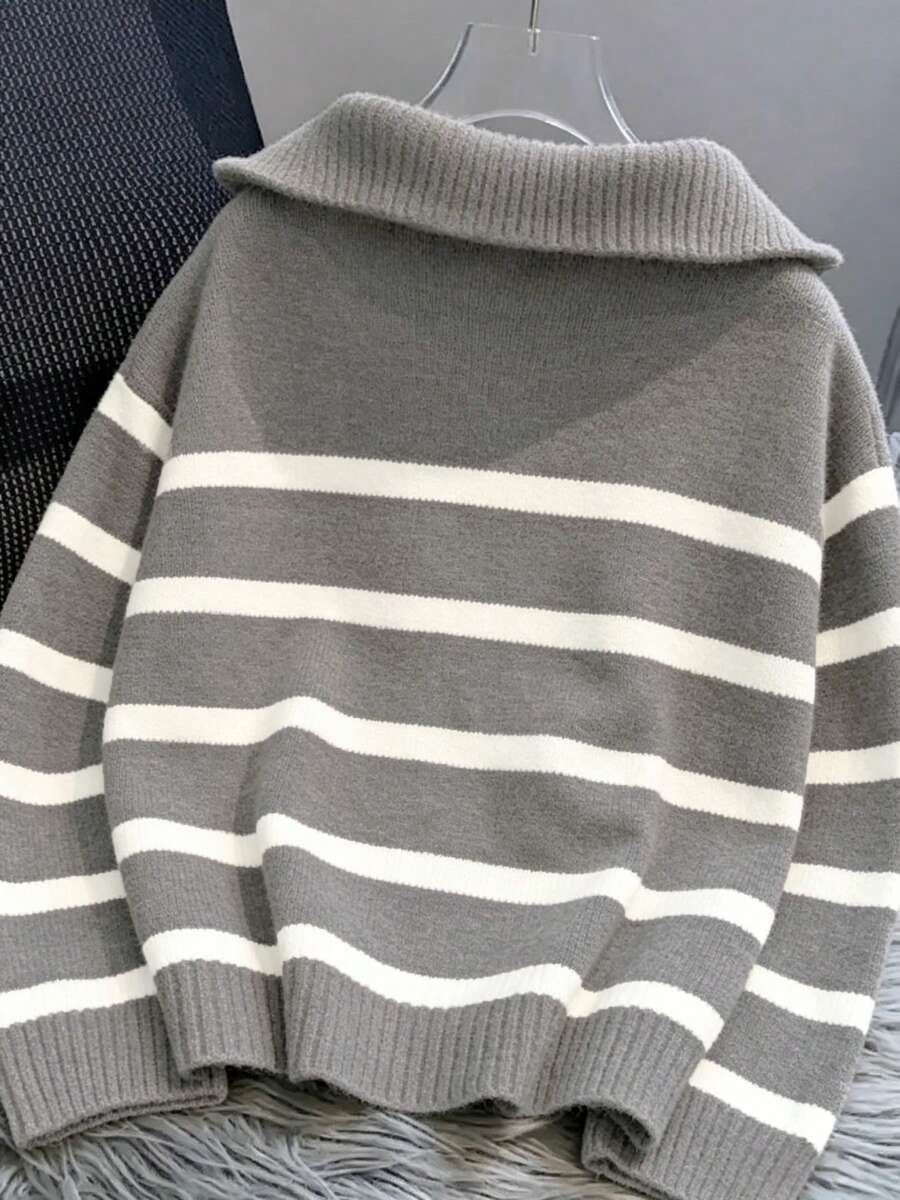 Bernina Striped Half Zip Collared Knit Sweater
