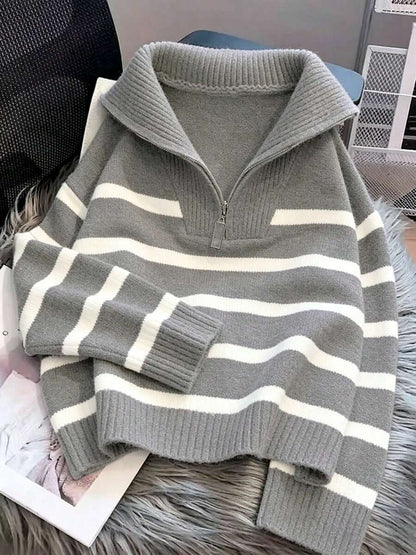 Bernina Striped Half Zip Collared Knit Sweater