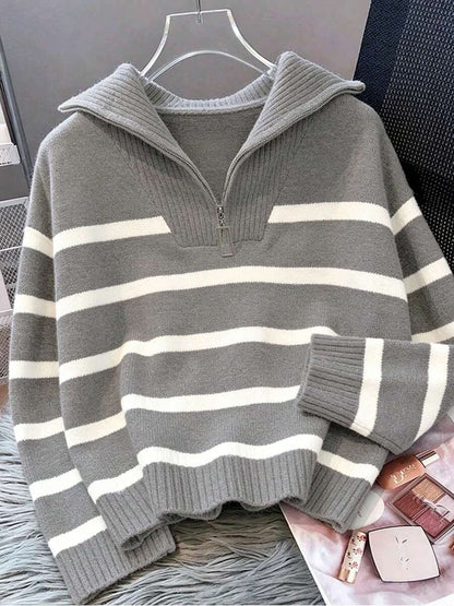 Bernina Striped Half Zip Collared Knit Sweater