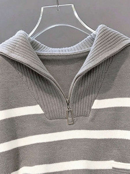 Bernina Striped Half Zip Collared Knit Sweater
