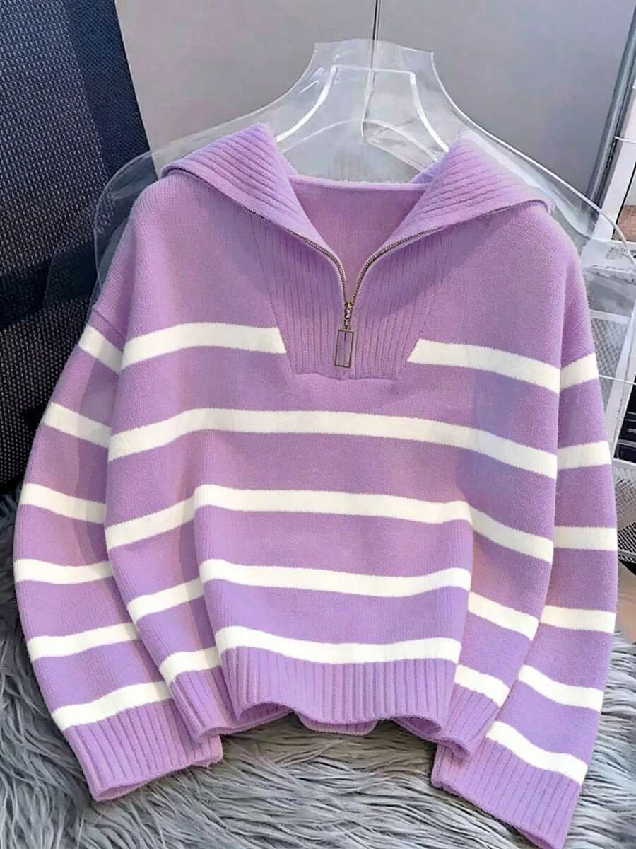 Bernina Striped Half Zip Collared Knit Sweater