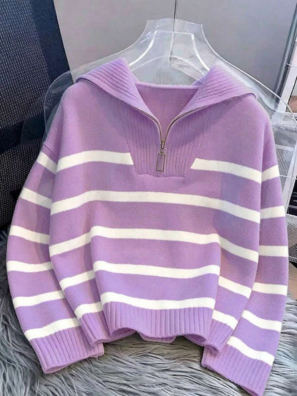 Bernina Striped Half Zip Collared Knit Sweater