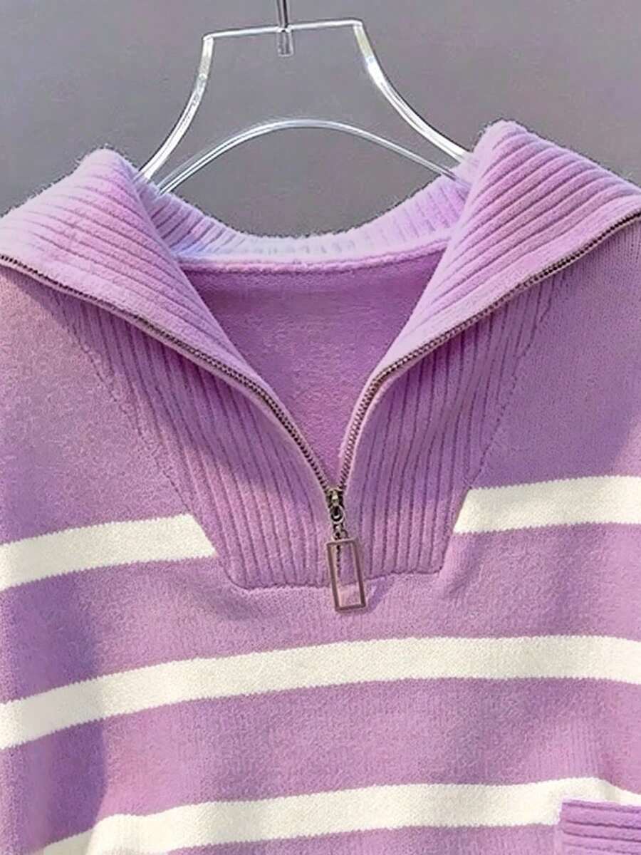 Bernina Striped Half Zip Collared Knit Sweater