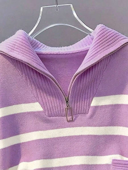 Bernina Striped Half Zip Collared Knit Sweater